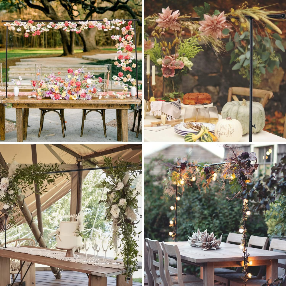 Soporte de Varilla Sobre la Mesa con Abrazaderas, 46-82" de Longitud, Soporte de Arco de Globos y Flores de Metal Ajustable, Arco Decorativo para Fiestas, Cumpleaños, Bodas, Halloween, Navidad - Imagen 3