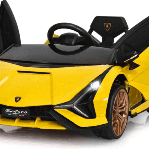 Coche montable COSTWAY Lamborghini 12V con control 2.4G, luces LED, música MP3, bocina, puertas y suspensión; seguro y divertido.  VALORADO