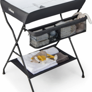 Cambiador de bebé, estación de pañales plegable, organizador portátil para guardería con cinturón de seguridad y estantes de almacenamiento grandes para bebés recién nacidos y bebés (negro)