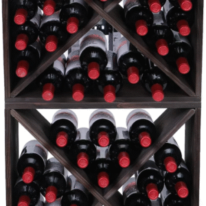 Rack para vino FDHUIJIA de madera maciza, diseño rústico retro, apilable y resistente. Capacidad para 48 botellas, ideal para cocina o bar. VALORADO