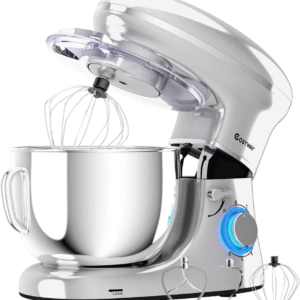 COSTWAY Batidora de pie, batidora eléctrica de cocina de 660 W con control de 6 velocidades, cuenco de acero inoxidable de 6.3 cuartos de galón, gancho para masa, batidor