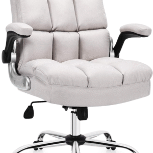Silla de oficina ejecutiva, silla ergonómica grande y alta, ángulo de inclinación ajustable y reposabrazos abatibles, silla tapizada de tela de lino con acolchado grueso.