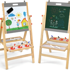 Caballete de arte para niños, caballete plegable de madera 3 en 1 magnético con rollo de papel y bandeja de almacenamiento, pizarra blanca de doble cara ajustable en altura para niños,