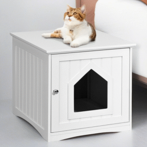 Pefilos 20" Cat House Cubierto para Interior, Caja Oculta, Caja de Arena, Gabinete con Capucha para Muebles de Gatos, Baño para Gatitos, Blanco