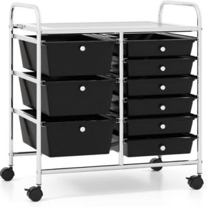Carrito de almacenamiento con ruedas de 9 cajones, organizador de cajones de arte para suministros de papel, carrito móvil con ruedas