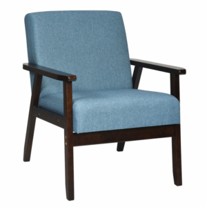 Silla decorativa moderna de mediados de siglo, sillón de tela retro, hecho de madera maciza, sillón tapizado de lino para sala de estar (1, azul)