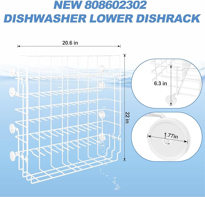 Rodillo Inferior para Lavavajillas Destinado para Frigidaire, Compatible con Rack de Lavavajillas Kenmore 1 año de servicio Equipado con ruedas. modelo 808602302 - Imagen 2