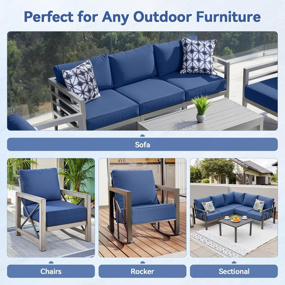 Almohadones de lujo para muebles de patio, juego de cojines de asiento gruesos de 22x22x3, cojines de repuesto para sofá y silla de mimbr. azul - Imagen 2