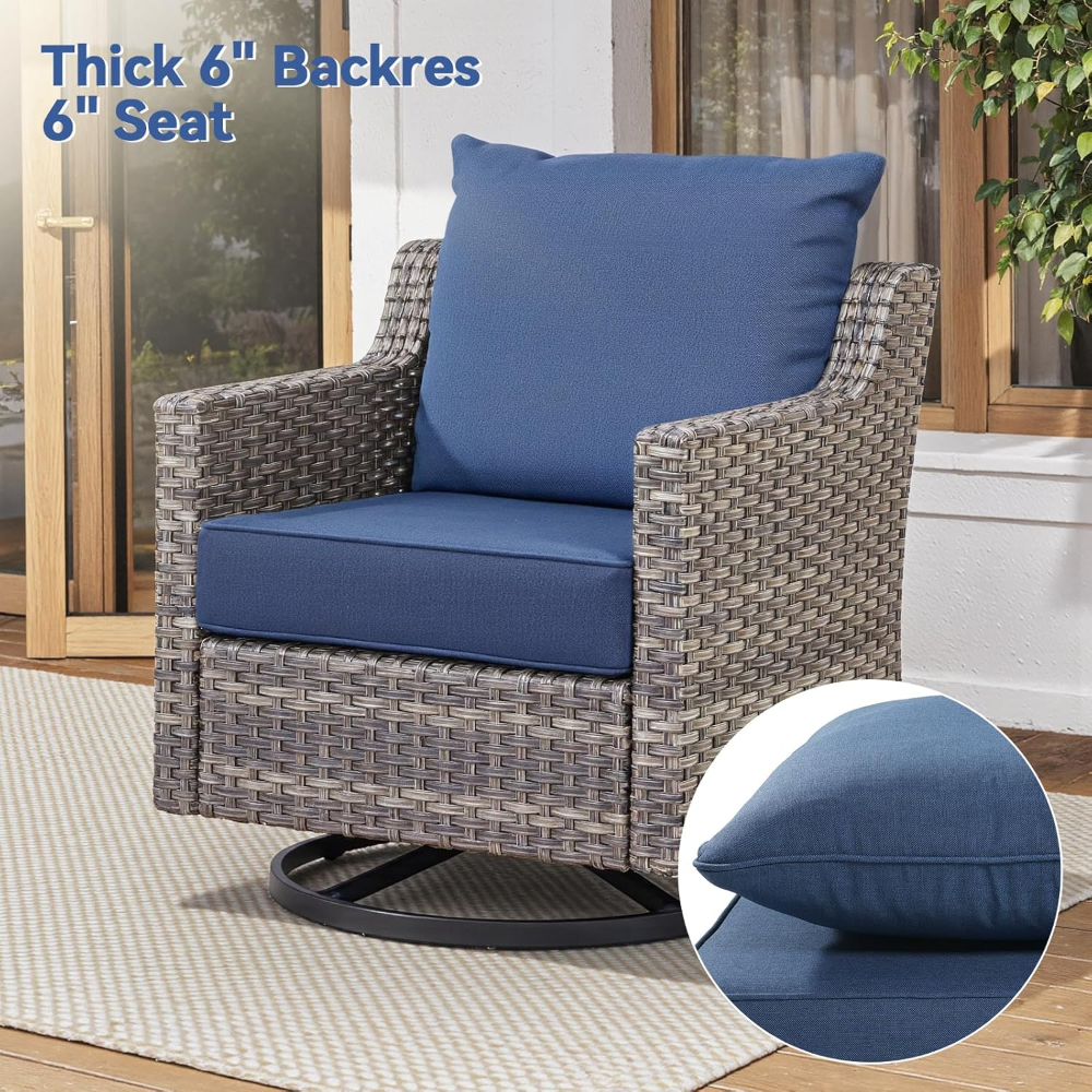 Almohadones de lujo para muebles de patio, juego de cojines de asiento gruesos de 22x22x3, cojines de repuesto para sofá y silla de mimbr. azul - Imagen 3