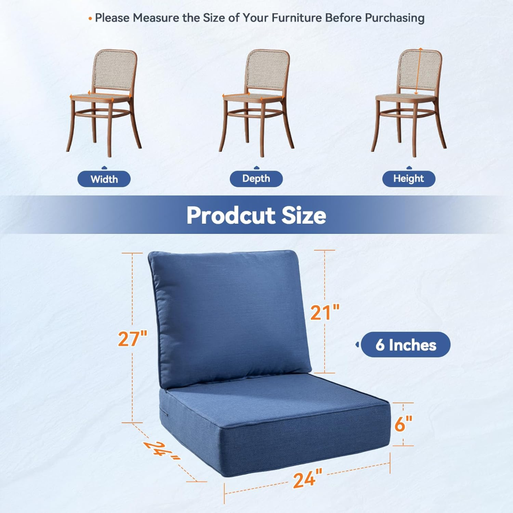 Almohadones de lujo para muebles de patio, juego de cojines de asiento gruesos de 22x22x3, cojines de repuesto para sofá y silla de mimbr. azul - Imagen 5