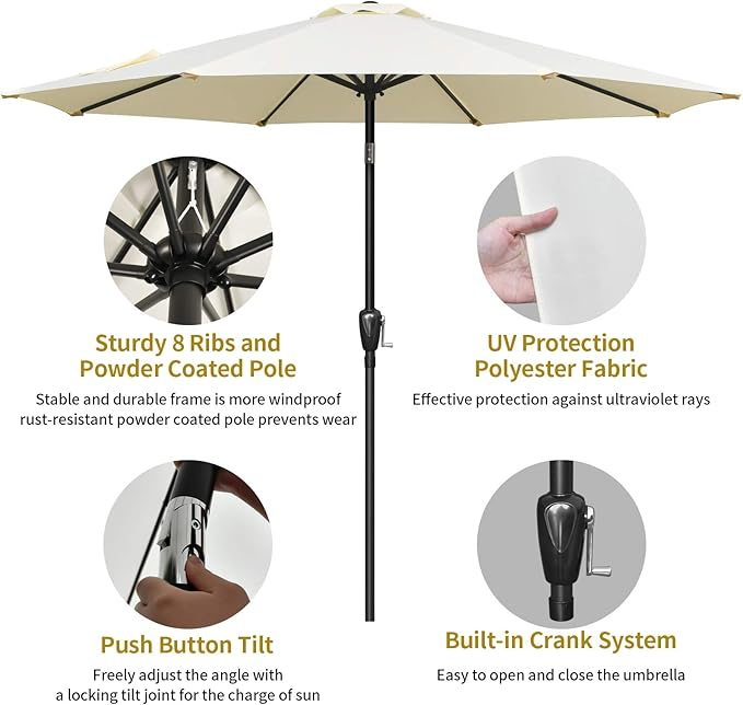 Sombrilla de patio Simple Deluxe de 2,7 m para exteriores con botón de inclinación - Imagen 5