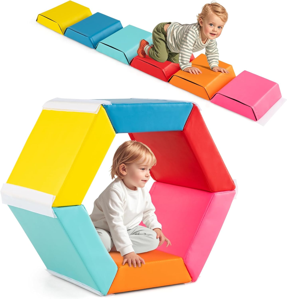Juego de 6 Bloques de Espuma para Niños?Piscina de Bolas Hexagonal con Fundas Desmontables con Cremallera, Bloques Psicomotricida Colorida