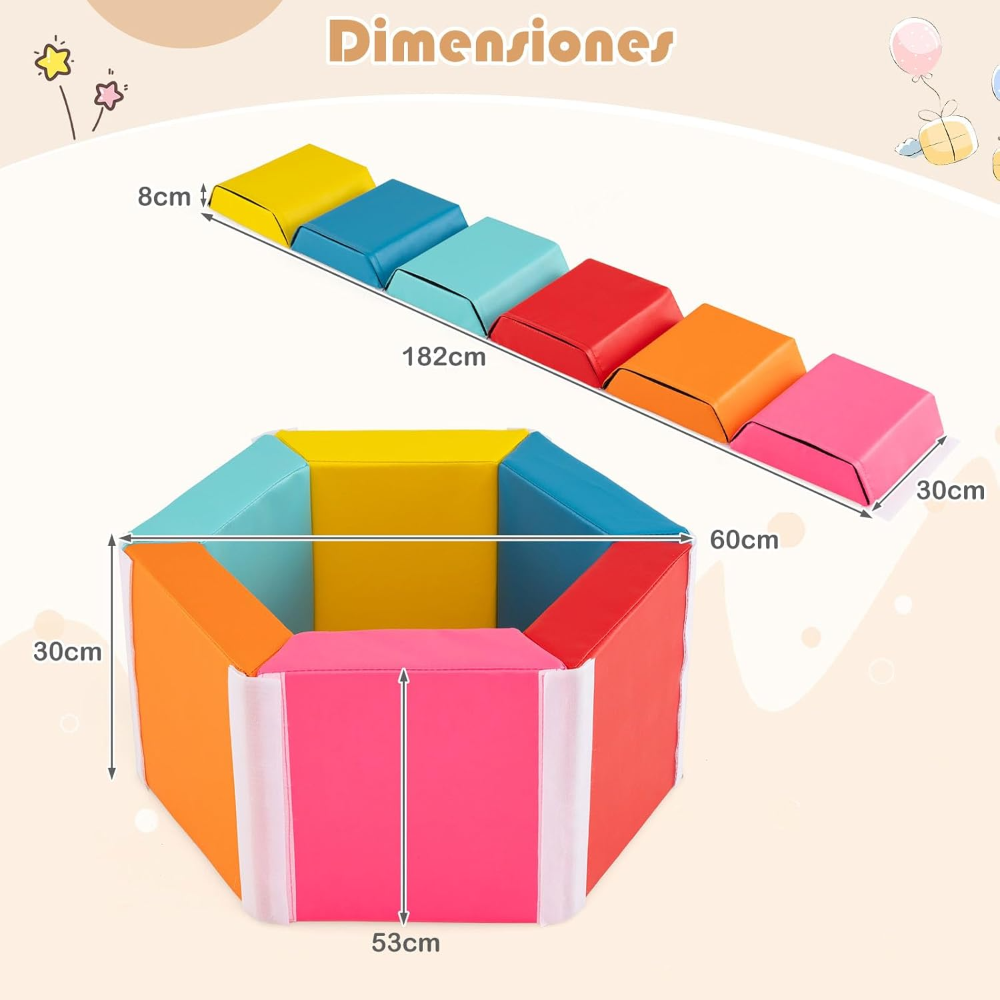 Juego de 6 Bloques de Espuma para Niños?Piscina de Bolas Hexagonal con Fundas Desmontables con Cremallera, Bloques Psicomotricida Colorida - Imagen 2