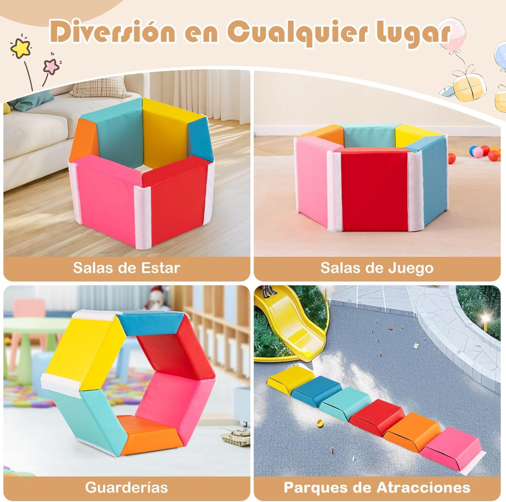 Juego de 6 Bloques de Espuma para Niños?Piscina de Bolas Hexagonal con Fundas Desmontables con Cremallera, Bloques Psicomotricida Colorida - Imagen 4