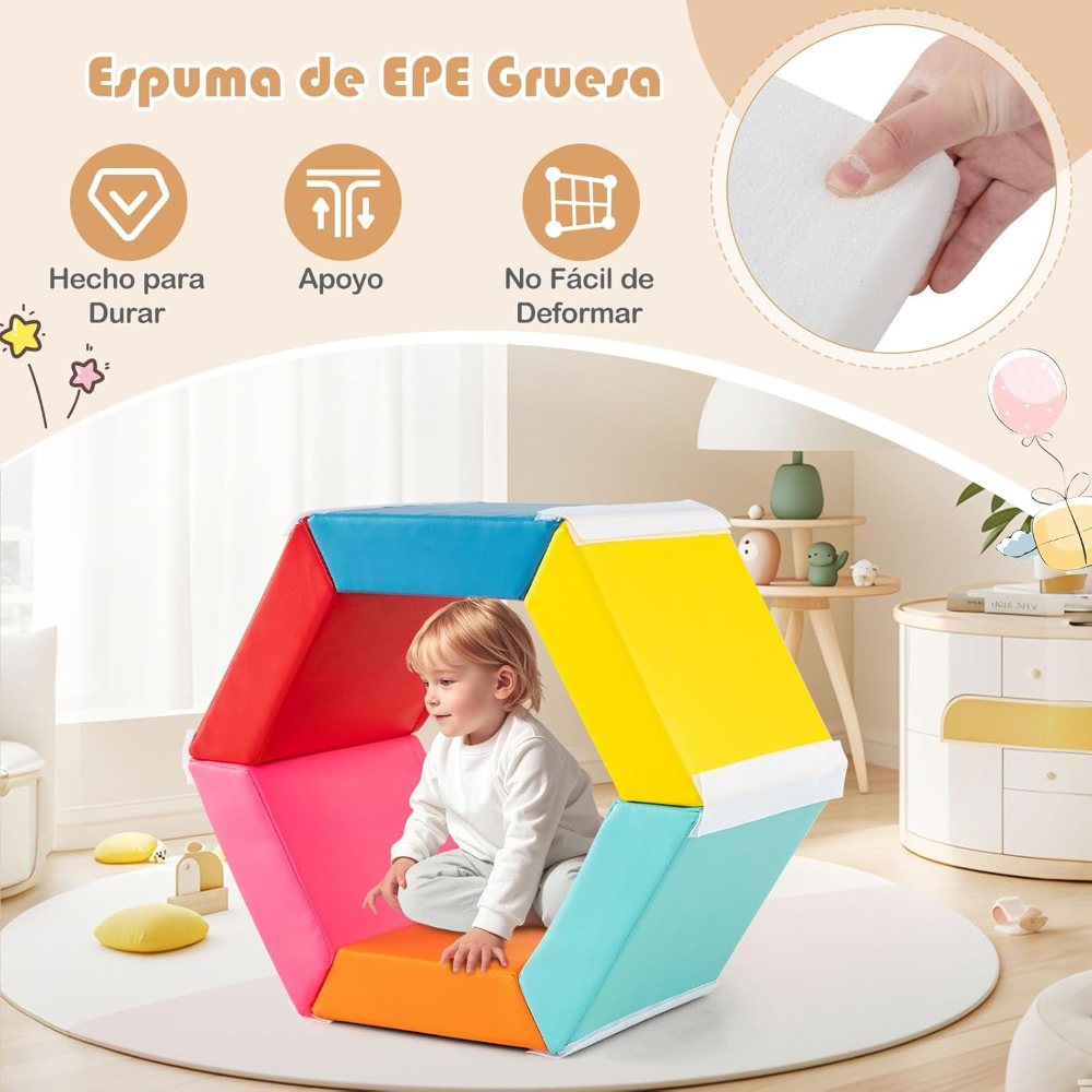 Juego de 6 Bloques de Espuma para Niños?Piscina de Bolas Hexagonal con Fundas Desmontables con Cremallera, Bloques Psicomotricida Colorida - Imagen 5