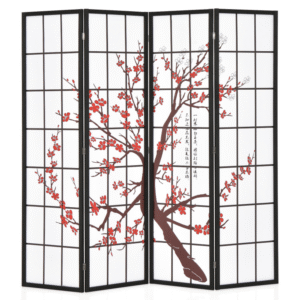 Biombo decorativo oriental plegable de 1,8 m con diseño de flor de ciruelo, Biombo de inspiración japonesa. Fabricado con tejido de poliéster de alta calidad. Práctico diseño plegable