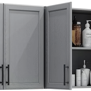 Armario de almacenamiento de pared ? Gabinete de pared para lavandería o cocina con dos puertas cocteleras y estante, color gris, 24 pies de ancho x 2 piezas