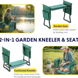 Banco de rodillas plegable para jardín y asiento con almohadilla de espuma EVA resistente y suave para exteriores, pesca, camping, 2 bolsas de herramientas