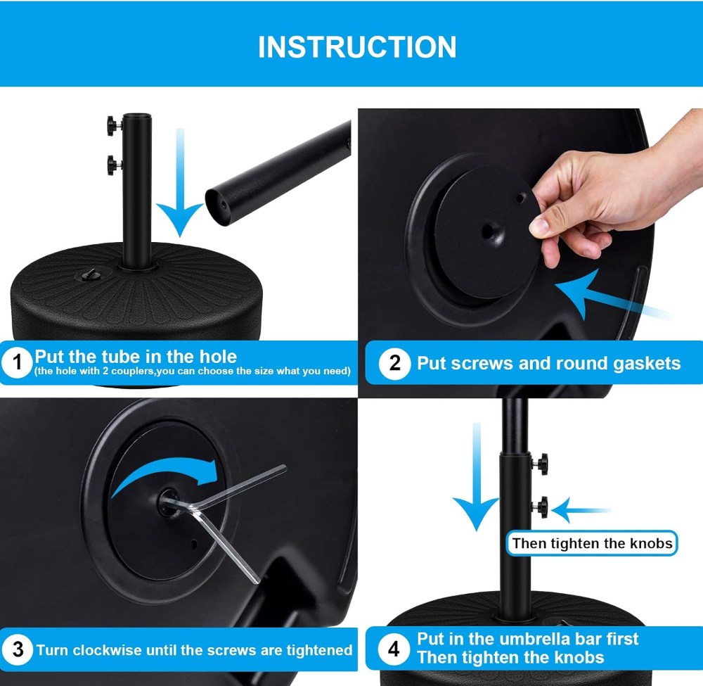 Base resistente para sombrilla de patio de 20" con soporte de acero, rellenable con agua, para exteriores, césped, jardín, redonda - Imagen 3