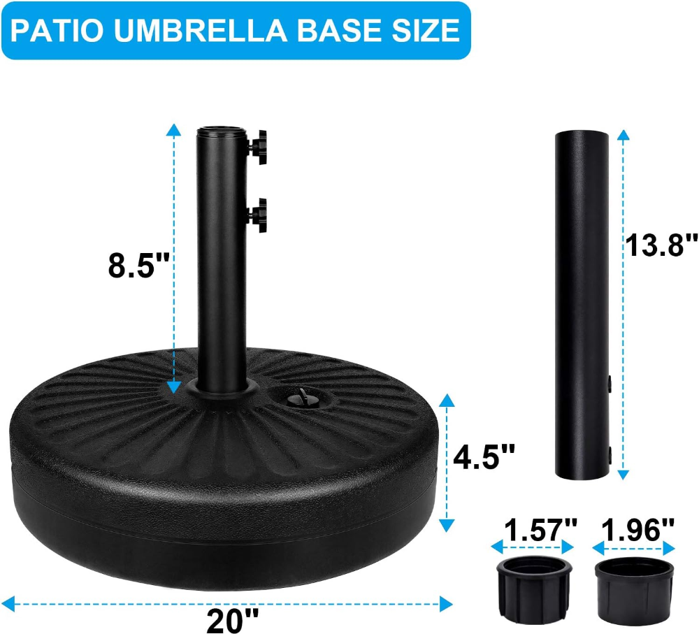 Base resistente para sombrilla de patio de 20" con soporte de acero, rellenable con agua, para exteriores, césped, jardín, redonda - Imagen 5
