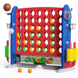 Juego gigante de 4 en raya con bolsa de transporte, juego de patio gigante de altura ajustable con aro de baloncesto, golf, bolsillo de malla y lanzamiento de aros