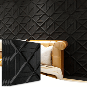 Art3d Panel de pared 3D de PVC, azulejos decorativos de pared en negro, paquete de 12 unidades , 44 x 44 cm