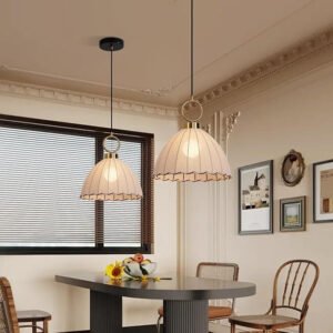 Lámpara colgante SONBORI ? estilo vintage con pantalla de lino de 35 cm, acabado bronce envejecido, ideal para comedor, cocina o entrada.