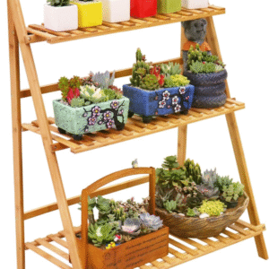 Soporte para Plantas de Bambú en Escalera de 3 Niveles Plegable Estante de Exhibición para Macetas de Flores para Interior Exterior Hogar Patio Césped Jardín Balcón