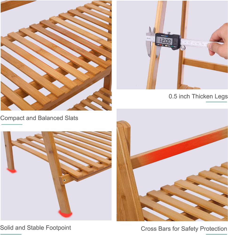 Soporte para Plantas de Bambú en Escalera de 3 Niveles Plegable Estante de Exhibición para Macetas de Flores para Interior Exterior Hogar Patio Césped Jardín Balcón - Imagen 2