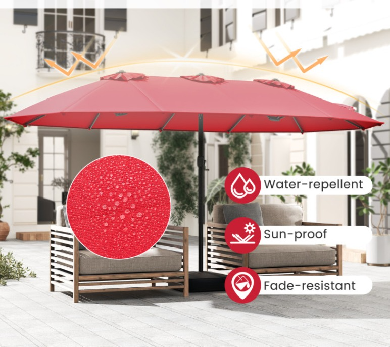 Sombrilla de patio doble de 15 pies con manivela y base - Imagen 2