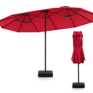 Sombrilla de patio doble de 15 pies con manivela y base
