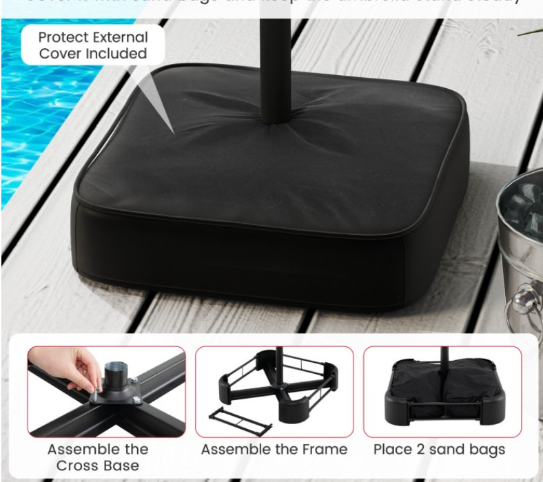 Sombrilla de patio doble de 15 pies con manivela y base - Imagen 4