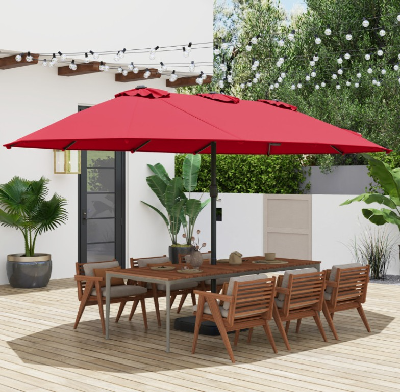 Sombrilla de patio doble de 15 pies con manivela y base - Imagen 5