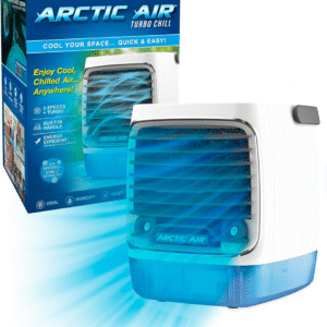 Ontel Arctic Air Turbo Chill con tecnología HydroChill: enfriador evaporativo portátil de 4 velocidades, hasta 8 horas por llenado y luz LED de 7 colores.
