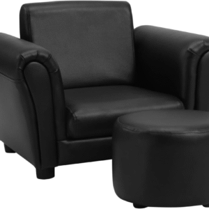 Sofá infantil con otomana, sofá de tamaño infantil con reposapiés redondo, piel sintética, almohadilla antideslizante