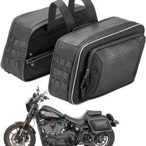 Alforja expandible para motocicleta de 22-30 L (11-15 L x 2), piel sintética, con cierre de Liberación rápida, impermeable y con funda para lluvia , Sportster, Dyna, Softail, Cruiser, Rebel, Vulcan