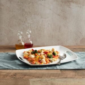 Plato para servir con asa, 17 pulgadas, Elegante y discreto, Diseño moderno, apto para lavavajillas, microondas y horno hasta 450 grados