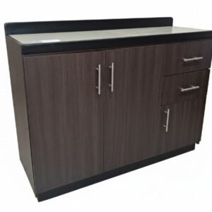 Gabinete de Piso 1.20 m modelo 1104, mueble de cocina en melamina color café con 2 puertas y 3 gavetas. Medidas: 121×87×42 cm, práctico y resistente.