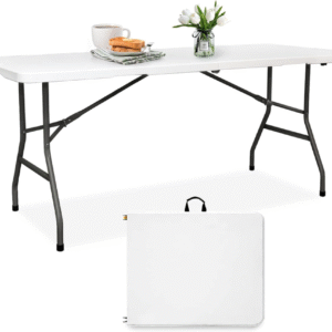 Mesa plegable de polietileno de alta densidad de 6 pies para banquetes plegable por la mitad, mesa de utilidad para trabajo, reuniones, picnic, camping, bodas, catering, comedor de jardín