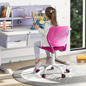 Silla de escritorio para niños, silla de estudio sin brazos con altura ajustable y giratorio, respaldo bajo ROSA