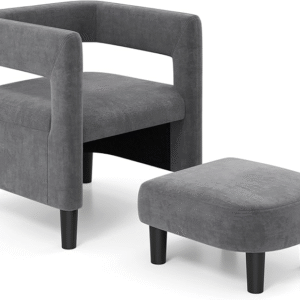 Giantex silla decorativa de terciopelo con otomana, marco de madera maciza y respaldo abierto. Moderna, cómoda y elegante para sala.