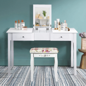 Giantex tocador de maquillaje con espejo y 9 espacios de almacenamiento. Elegante, práctico e ideal para dormitorio o área de belleza.