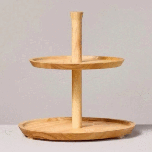 Bandeja de servir de madera de caucho de 2 niveles, decoración para el hogar.