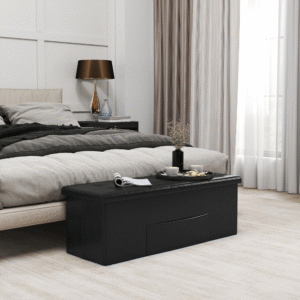 Otomán de Almacenamiento Plegable, Banco Tapizado de Cuero PU, para múltiples propósitos como banco para zapatos, reposapiés relajante o asiento adicional, con un divisor extraíble Negro