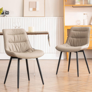 Juego de 2 sillas de comedor, modernas sillas laterales tapizadas de piel sintética con respaldo cómodo, silla sin brazos de mediados de siglo para comedor, sala de estar, dormitorios, con patas de me