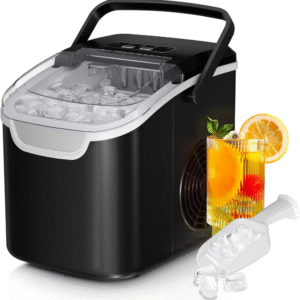 Máquina para hacer hielo para encimera, 8 cubos de hielo en 6 minutos, 26 libras. 2 tamaños - mini portátil, ahorro de energía y cesta. pala para el hogar, fiesta, viajes, campamento, bar