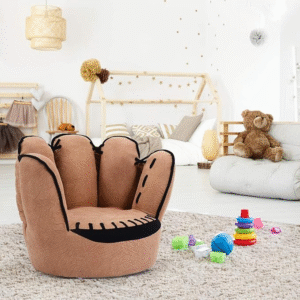 Sofá para niños, silla tapizada para niños pequeños con construcción de madera, sillón con forma de guante de béisbol para niños y niñas, color marrón