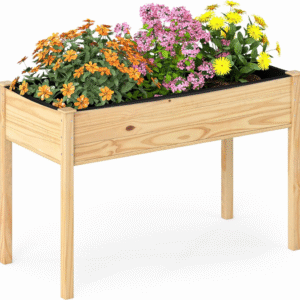 Cama de jardín elevada, soporte elevado de madera con patas para verduras, flores y hierbas, cama de cultivo de pie para patio trasero, patio, balcón, 48 x 22.5 x 30 plg, natural.