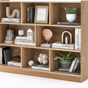 Estantería Giantex de 8 cubos y 3 niveles. Estructura de madera natural moderna, ideal para organizar libros o juguetes. Aporta orden, versatilidad y un toque estético a tu hogar u oficina.