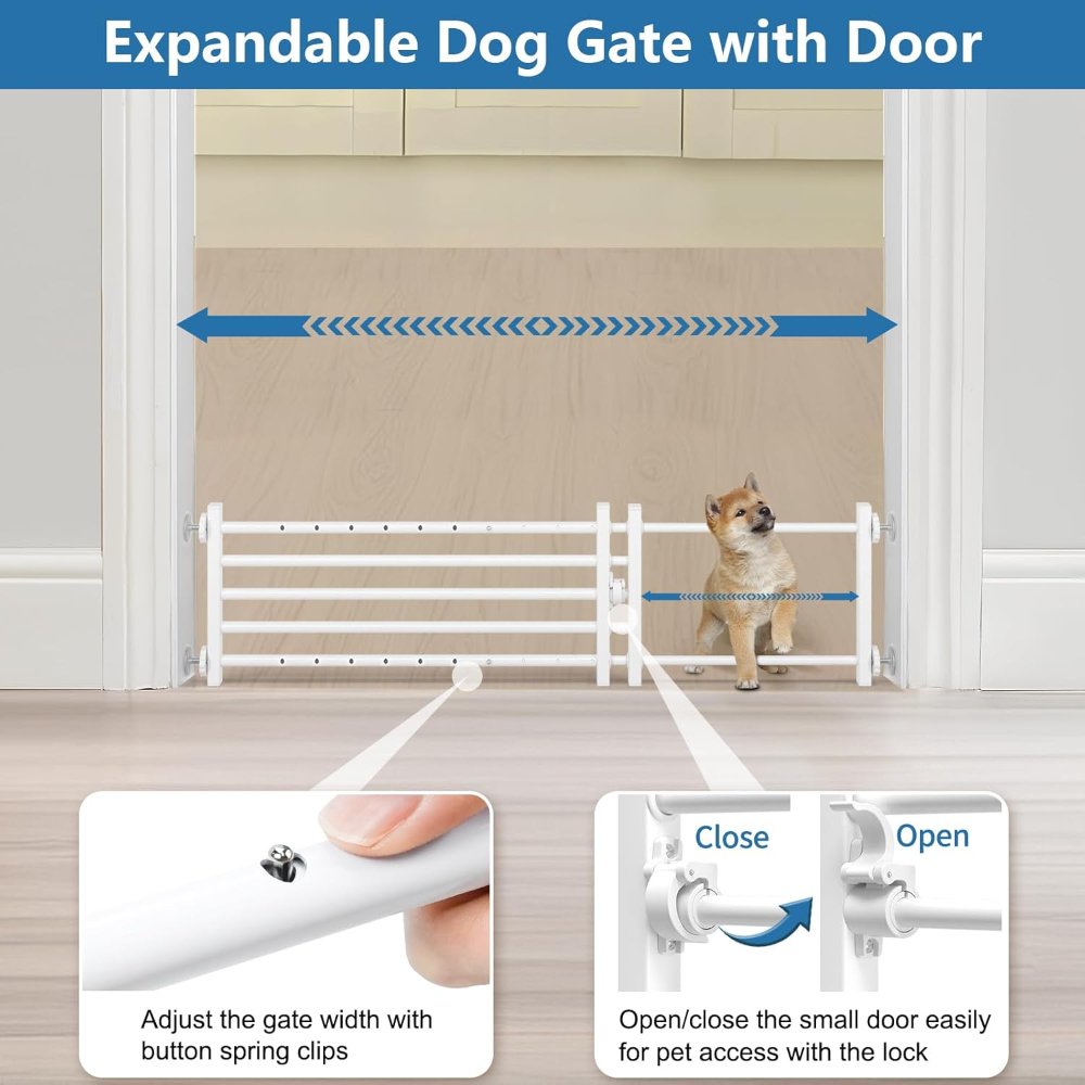 Malier Puerta de metal para perros con puerta, puerta de perro expandible de 26 a 43 pulgadas de ancho - Imagen 2